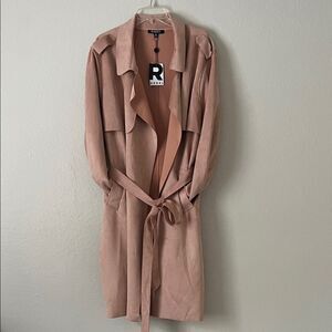 NWT Rebel Wilson x Angels Suede Belted Trench Coat in Blush in Size 3XL